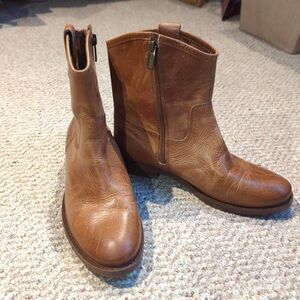 VINCE CAMUTO Ankle Booties Womens 7.5 Brown Leather Western Cowboy Side Zip